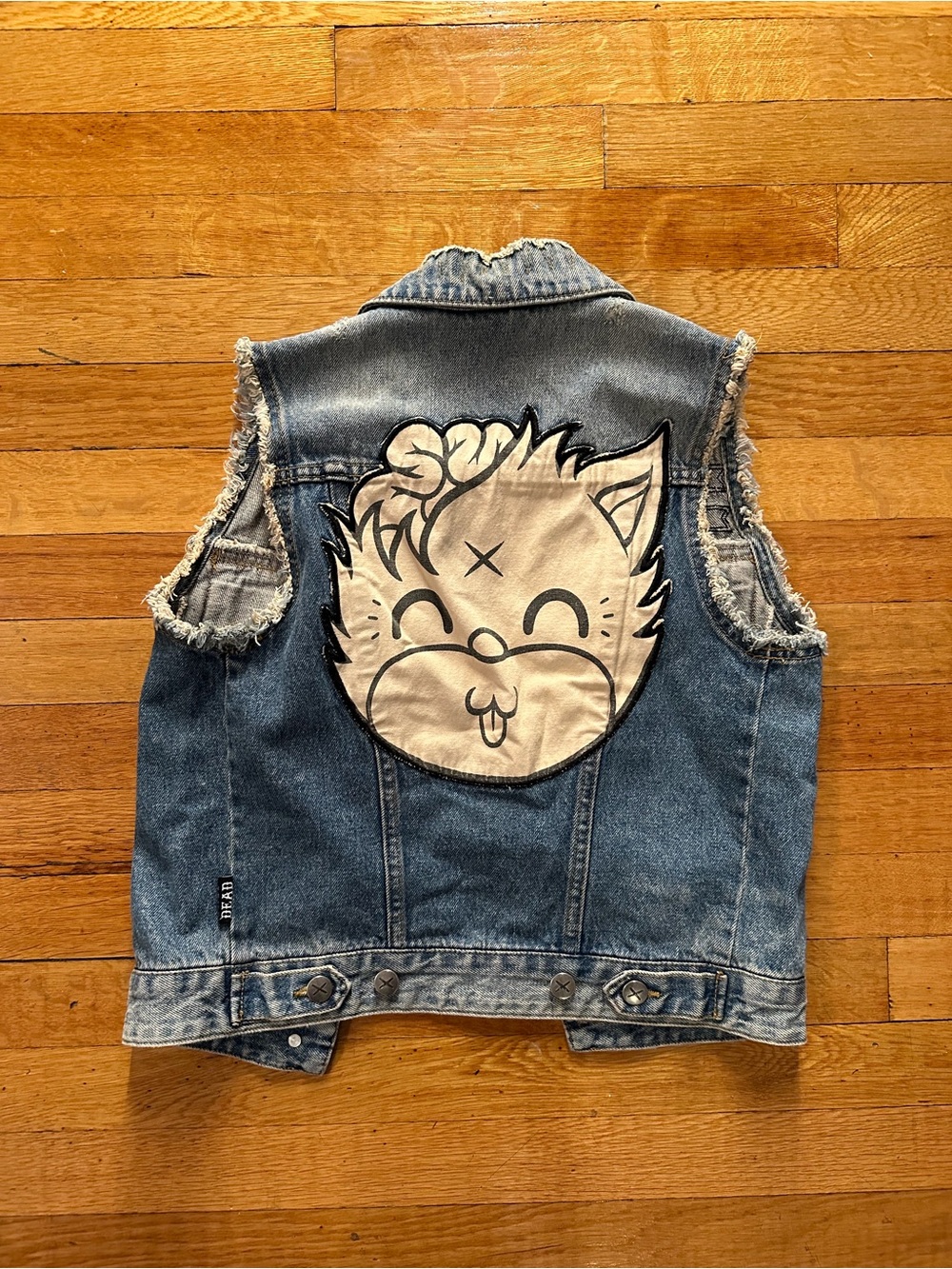 Drop Dead Clothing Live Fast Drop Dead Denim Vest Blue Distressed Small